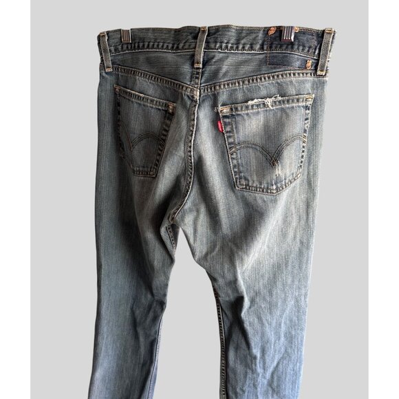 Levis 33Wx30L Distressed Low Boot Cut 527 Mens Jeans Light Wash Denim - Picture 9 of 10